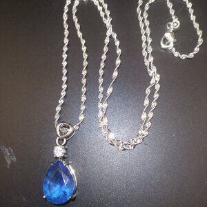 HERMOSA London Blue Topaz Natural Gem 925 Sterling Silver Pendant & Necklace